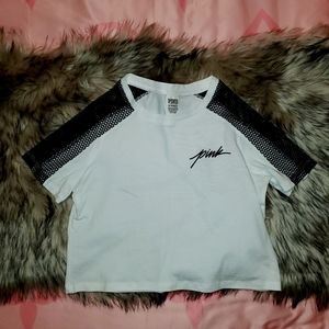 NWOT VS PINK Mesh Sleeve Crop Top XS White